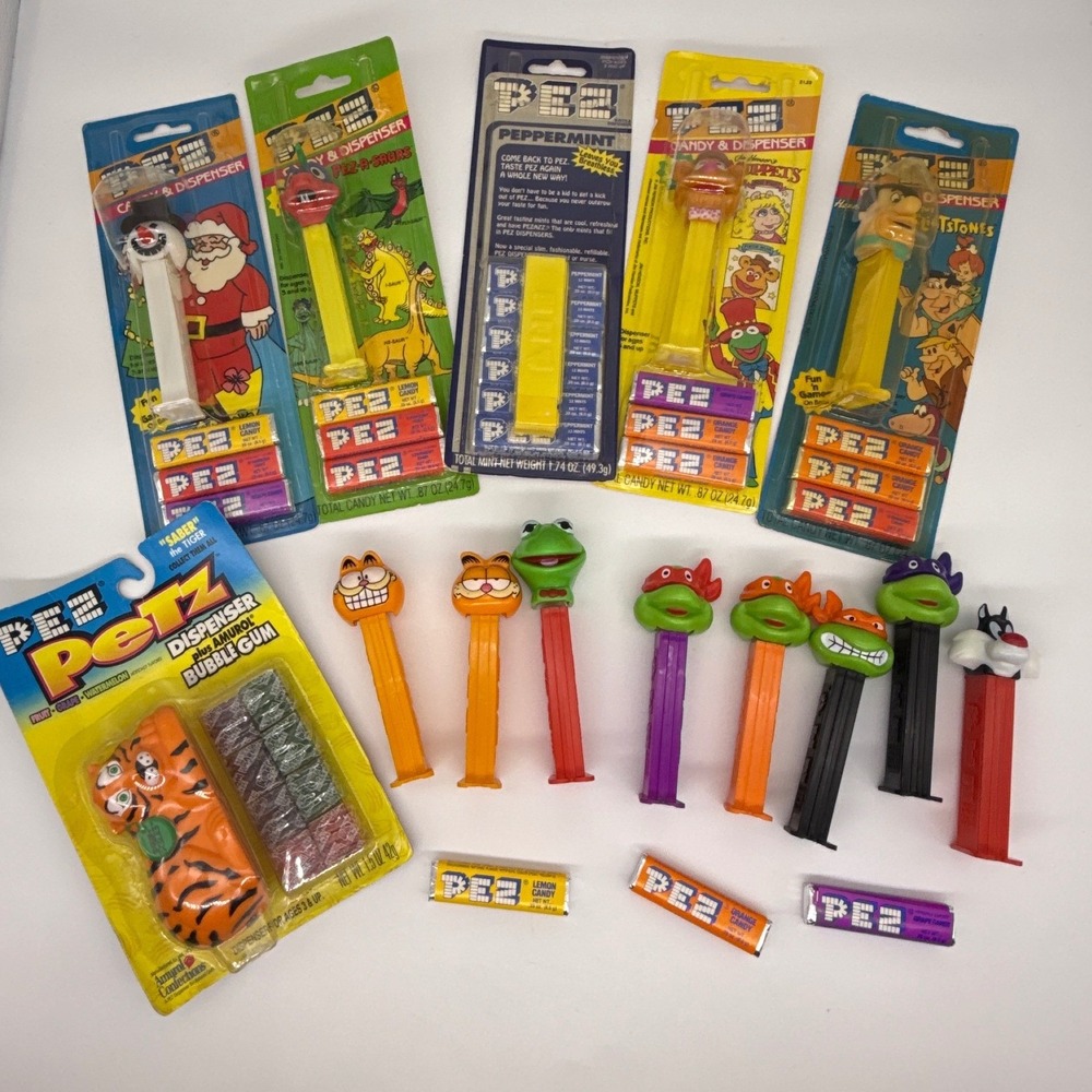 Vintage PEZ Dispenser Lot 14pc TMNT Muppets Flintstones Garfield Carded & Loose